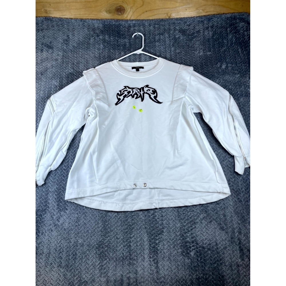 Diesel Sweatshirt Womens XS White Logo Crew Neck Shoulder Panel Zip Detail